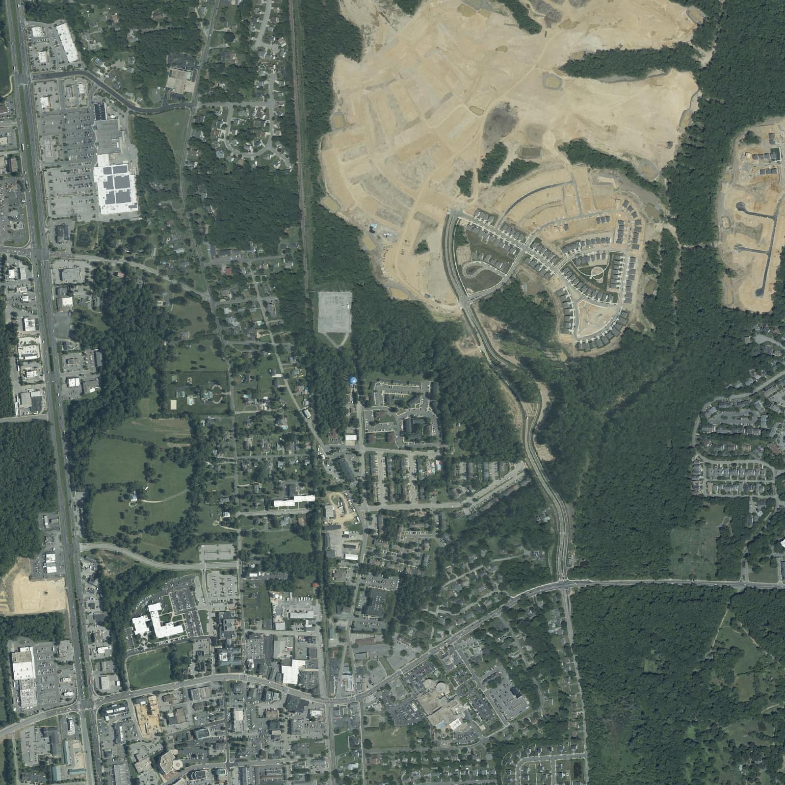 Aerial view of the neighborhood around Carroll LaPlata Village
